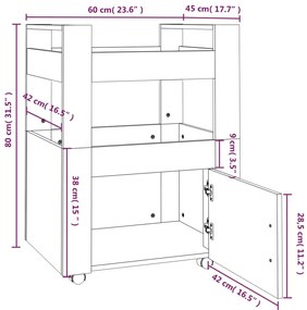 Carrinho de cozinha 60x45x80 cm derivados madeira cinza sonoma