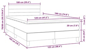 Cama box spring colchão LED 120x190cm couro artif. azul-escuro