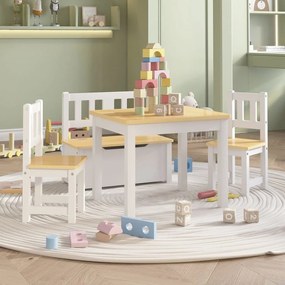 4 pcs conjunto mesa e cadeiras infantil MDF branco e bege