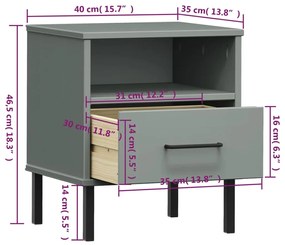 Mesa de Cabeceira Luchaco em Madeira de Pinho - Cinzento - Design Retr