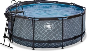 Piscina Redonda Stone ø360x122cm com bomba de filtro de areia e cobertura cúpula - cinzenta