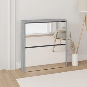 342633 vidaXL Sapateira com espelho 2 divisórias 63x17x67 cm cinza sonoma