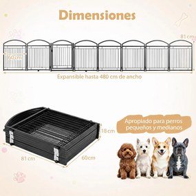 Vedação para Cães, 480 x 81 cm, 8 Painéis Modulares e Dobráveis, Preto