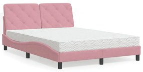 Cama com colchão 140x200 cm veludo rosa