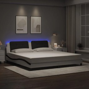 vidaXL Estrutura cama c/ luzes LED 200x200cm couro artif. branco/preto