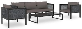 6 pcs conjunto lounge de jardim c/ almofadões vime PE antracite