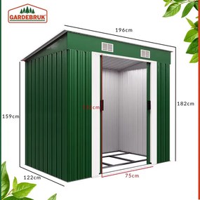 Abrigo de jardim em metal 196x122x180cm verde
