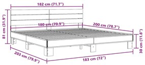 Estrutura de cama 180x200 cm derivados madeira/metal