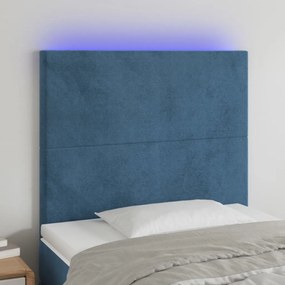 Cabeceira cama c/ luzes LED veludo 90x5x118/128cm azul-escuro