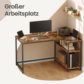 Secretária com espaço de arrumação em L, prateleira ajustável em altura 120 x 80 x 76 cm castanho