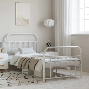 Estrutura de cama com cabeceira e pés 100x200 cm metal branco
