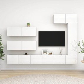 7 pcs conjunto de móveis de TV contraplacado branco brilhante