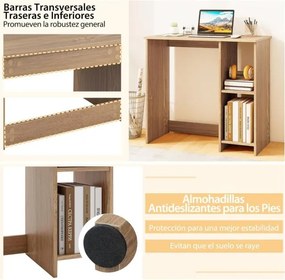 Secretária para computador 80 x 40 x 74 cm de escritório com 2 prateleiras para espaços reduzidos Natural