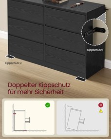 Cómoda Kailyn com seis gavetas para quarto 40 x 119,4 x 75 cm Preto