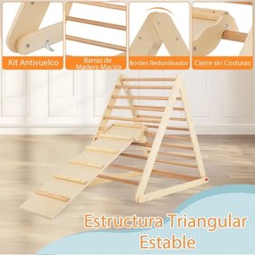 Escada triangular dobrável de madeira para crianças dos 6 meses aos 6 anos para a casa e o quarto das crianças 122 x 71 x 110 cm Natural