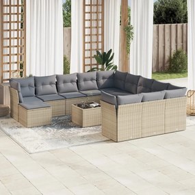 13 pcs conjunto de sofás p/ jardim com almofadões vime PE bege