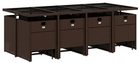 13 pcs conjunto jantar p/ jardim c/ almofadões vime PE castanho