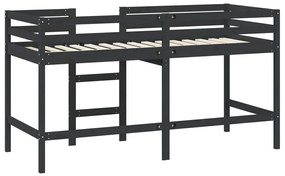Cama alta p/ criança c/ escada 90x200 cm pinho maciço preto