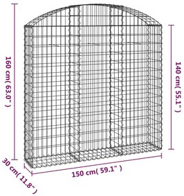 Cesto gabião arqueado 150x30x140/160 cm ferro galvanizado