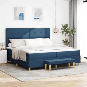 vidaXL Cama Box com colchão com cabeceira Azul 200 x 200 cm tecido