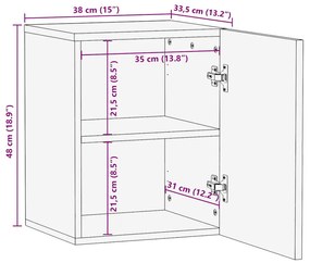 Armário suspenso para WC 38x33,5x48 cm mangueira maciça preto