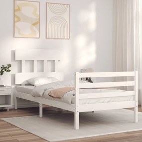 Estrutura de cama com cabeceira 100x200cm madeira maciça branco