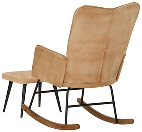 Cadeira de baloiço com apoio de pés lona vintage cor creme