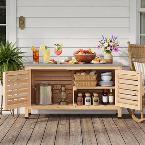 Armário de Jardim para Exterior, 109 x 40,5 x 61,5 cm, Tampo em Aço Inoxidável, Natural