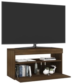 Móvel de TV com luzes LED 75x35x40 cm carvalho castanho
