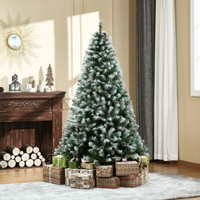 HOMCOM Árvore de Natal Artificial 180cm com 800 Ramos e 61 Pinhas Folhas de PVC com Efeito de Neve Base Dobrável e Suporte Metálico para Interiores Verde