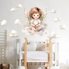 Autocolante de parede para quarto de criança - Anjo e nuvens