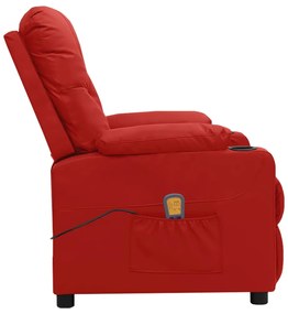 Poltrona massagens elevatória couro artificial vermelho tinto