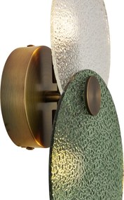 Candeeiro de Parede Art Deco Bronze Escuro com Vidro Verde e Transparente 2 Luzes - Text