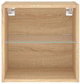 Mesa de cabeceira de parede com luzes LED carvalho sonoma