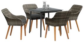 Conjunto de Jantar de Jardim de 5 Peças Cinza em Rattan Sintético