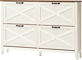 Sapateira Armário para sapatos com 4 porta s24 x 127 x 86,8 cm (P x L x A), organizador de sapatos, estante estreita independente, Branco vintage