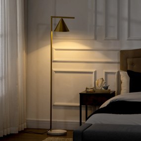 Candeeiro de pé 40  35 x 26 x 153 cm para sala de estar em aço com abajur cónico orientável e base em mármore, dourado