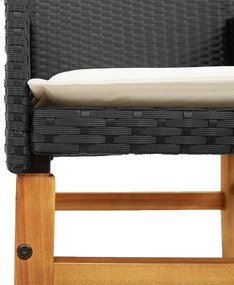 Cadeiras de jardim c/ almofadões 2 pcs vime PE/madeira preto