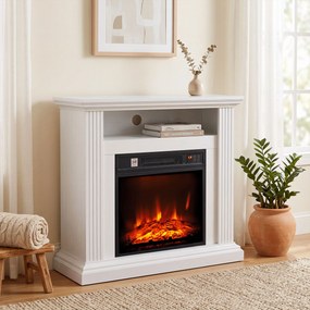 Lareira elétrica de 1800 W, 70 (L) x 67 (P) x 99-108 (A) cm efeito de chama com 3 níveis de luminosidade, lareira decorativa com cornija, efeito de ma