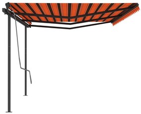 Toldo retrátil manual com postes 6x3,5 m laranja e castanho