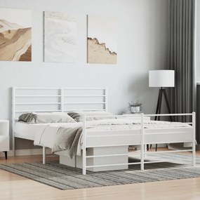 352384 vidaXL Estrutura de cama com cabeceira e pés 120x200 cm metal branco
