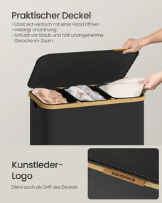 Cesto da roupa suja com tampa e saco removível 60 x 38,5 x 75 cm, 170 L, preto