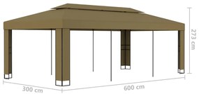 Gazebo com telhado duplo 3x6 m 180 g/m² cinza-acastanhado