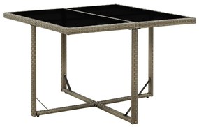 vidaXL Mesa de jardim 109x107x74 cm vime PE e vidro cinzento