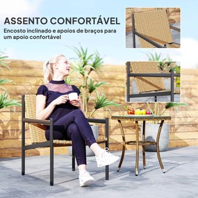 Cadeira de Jardim em Vime com Apoios de Braços Encosto Inclinado e Estrutura de Aço 61x74x81 cm Madeira