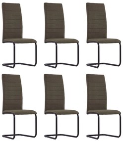 vidaXL Cadeiras de jantar cantilever 6 pcs tecido castanho