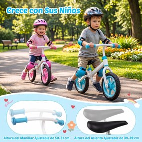 Bicicleta Sem Pedais Infantil, 73 x 44 x 50 cm, Guiador e Selim Reguláveis, Azul+Branco