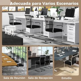 Conjunto de 4 cadeiras de escritório para convidados com base metálica e apoios de braços Cadeira de conferência para escritório em casa Preto