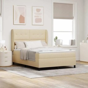vidaXL Cama Box com colchão com cabeceira Creme 140 x 190 cm tecido