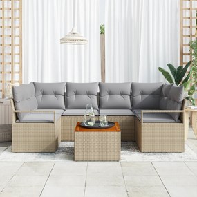 Conjunto de Sofás para Jardim de 7 Peças com Almofadas em Bege e Ratta